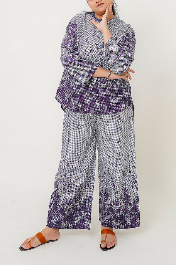 Women Purple Micro Check Co-Ord Set