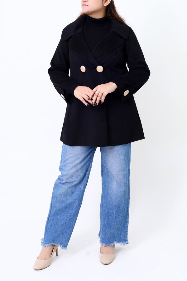 Women Black Casual Coat