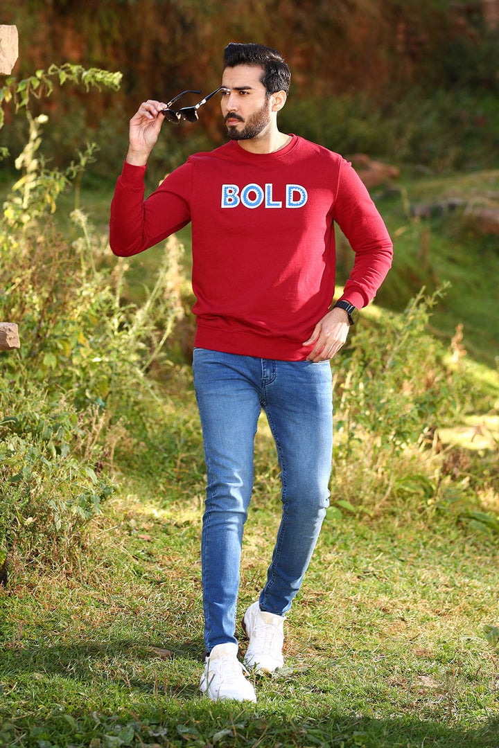 Bold Street Store -  Maroon Sweat Shirt with BoldStreet Blue and White Chain Print