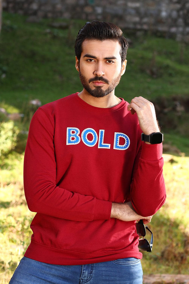 Bold Street Store -  Maroon Sweat Shirt with BoldStreet Blue and White Chain Print