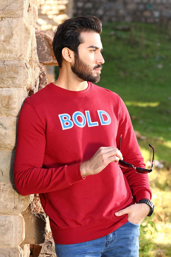 Bold Street Store -  Maroon Sweat Shirt with BoldStreet Blue and White Chain Print