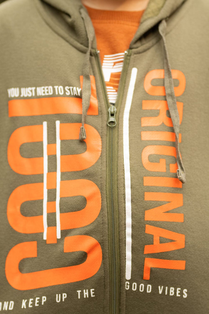 Bold Street Store -  Olive Zipper Hoody with Cool Original Graphic Print