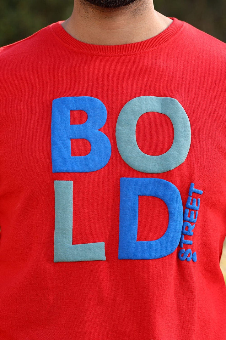 Bold Street Store -  Red Sweat Shirt with Bold Street Puff Printing