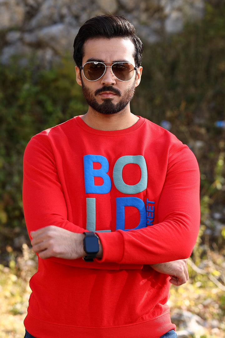 Bold Street Store -  Red Sweat Shirt with Bold Street Puff Printing