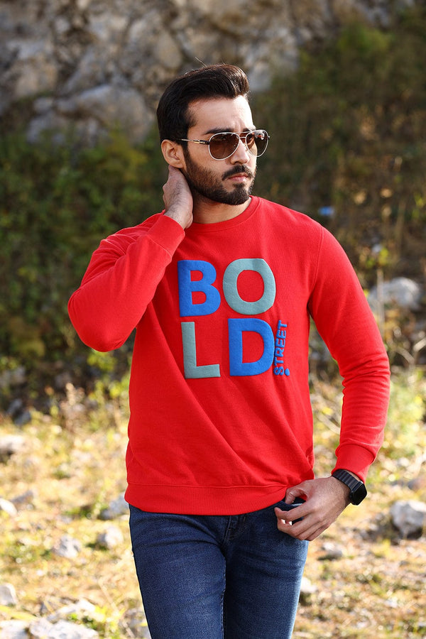 Bold Street Store -  Red Sweat Shirt with Bold Street Puff Printing