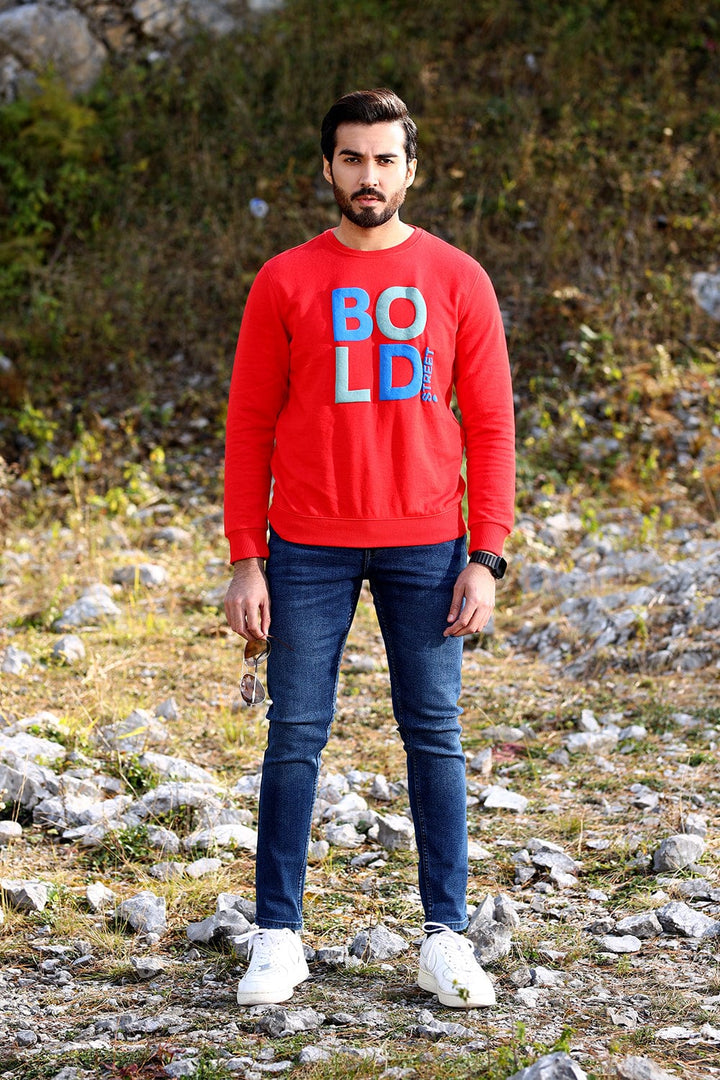 Bold Street Store -  Red Sweat Shirt with Bold Street Puff Printing