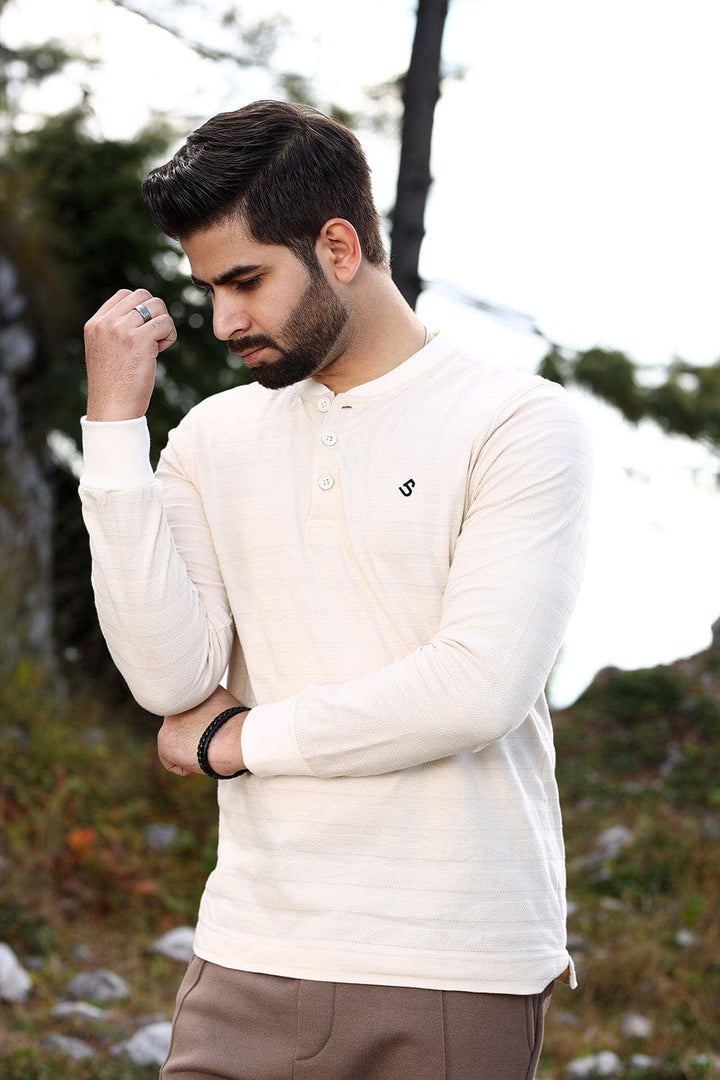 Bold Street Store -  Vertical Lines White Henley Sweat Shirt