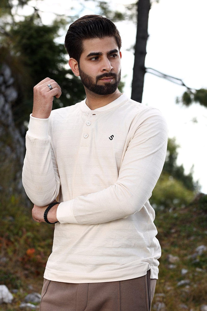 Bold Street Store -  Vertical Lines White Henley Sweat Shirt