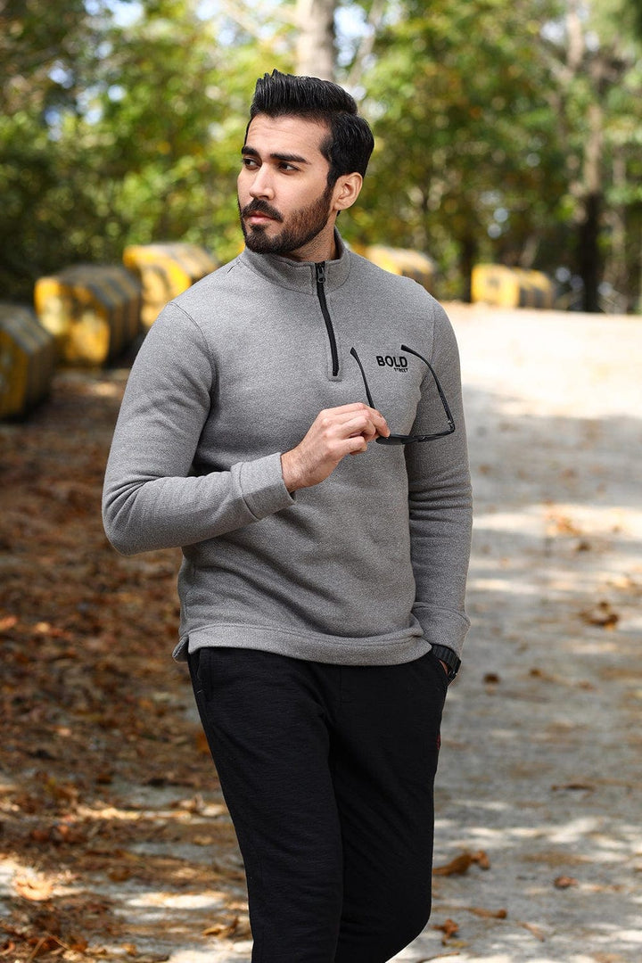 Bold Street Store -  Henley Style Zip Up Sweat Shirt