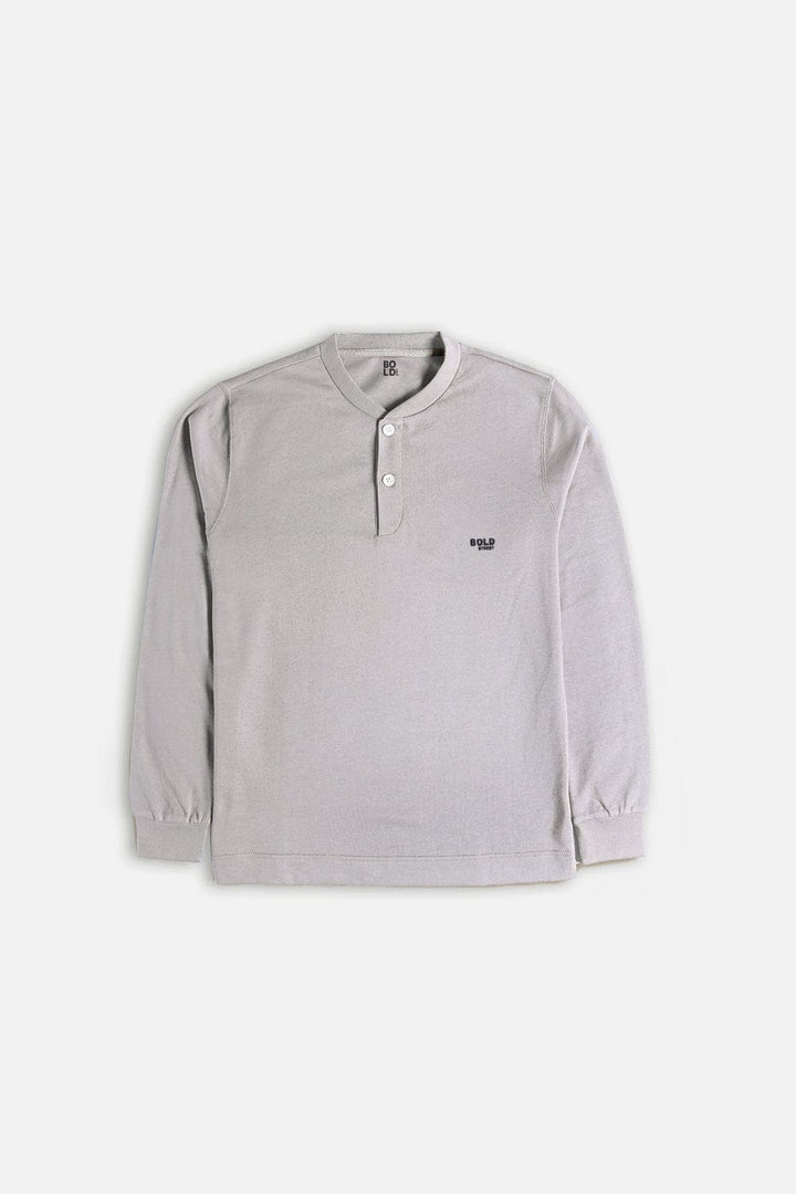 Bold Street Store -  Henley Style Light Grey Plain Sweat Shirt