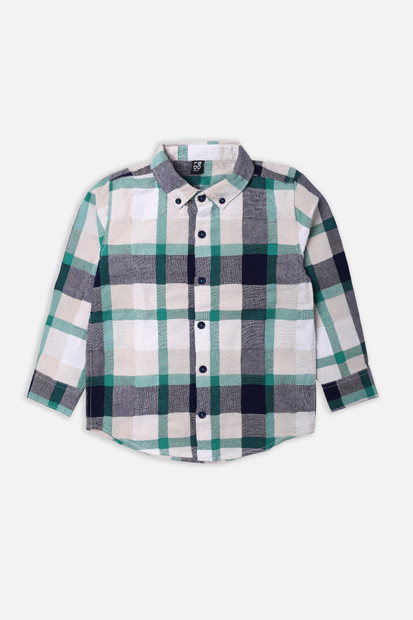 Boys Green Multi Check Casual Shirt