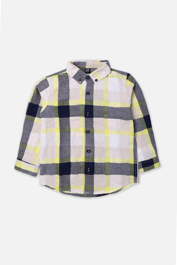 Boys Light Yellow Multi Check Casual Shirt