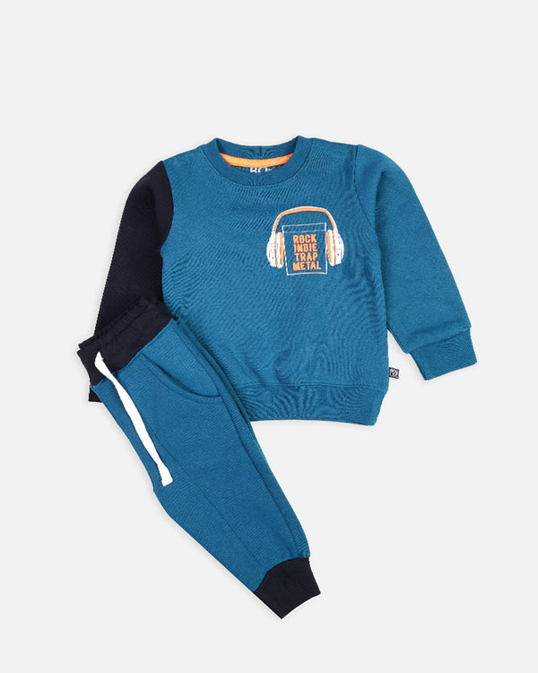 Boys Rock Printed Teal Track Suit