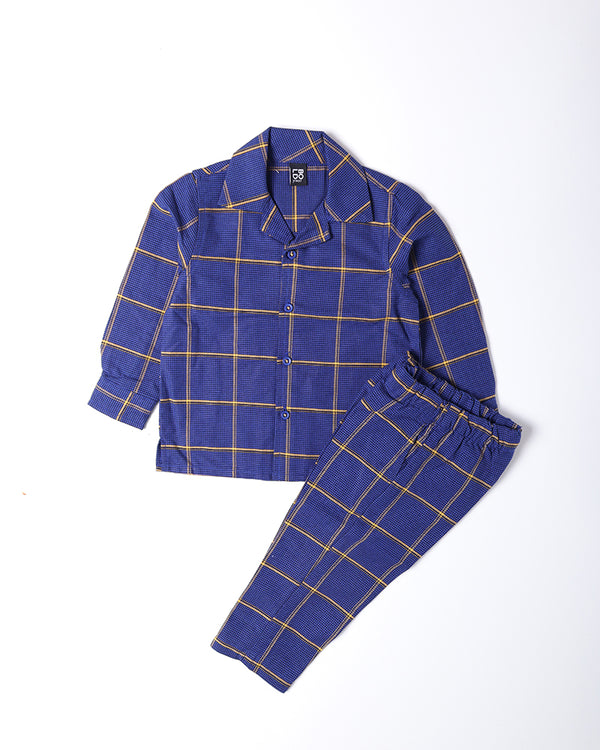 Boys Royal Blue Check Cotton Track Suit