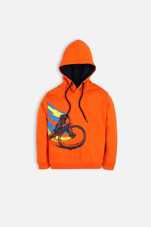 Bold Street Store -  Orange Hoody with Dirt Bike Graphic Print