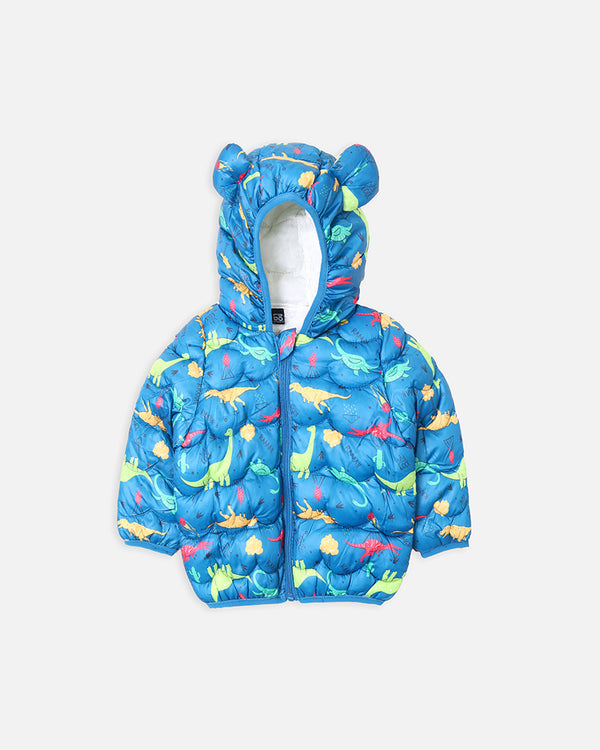 Boys Teal Puffer Jacket With Hood