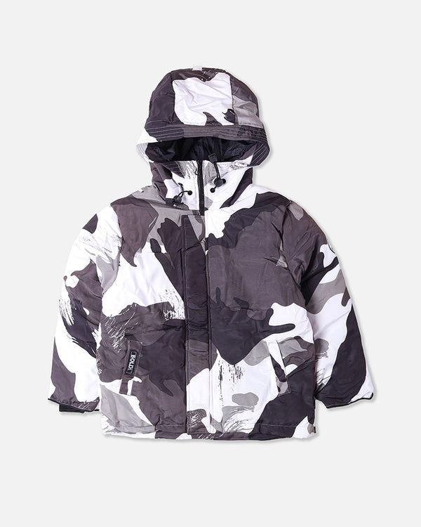 Boys Camo Black Jacket With Hood