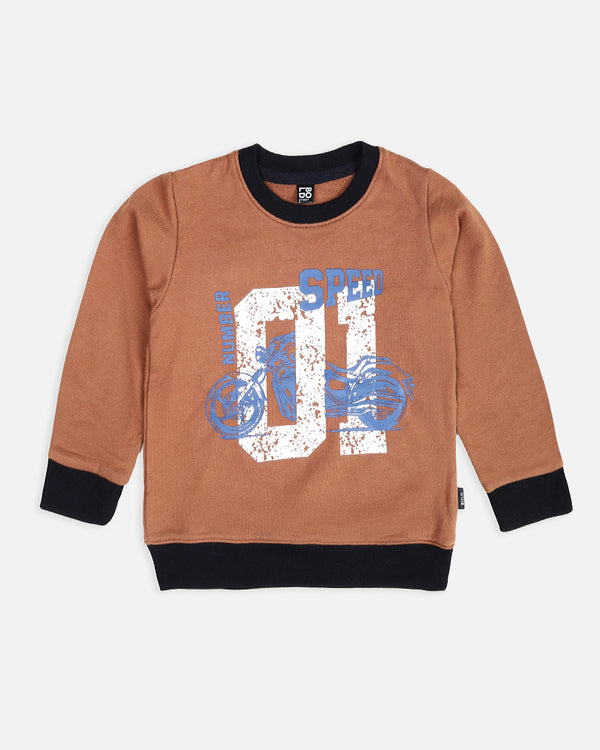 Boys Brown Printed Sweat Shirt