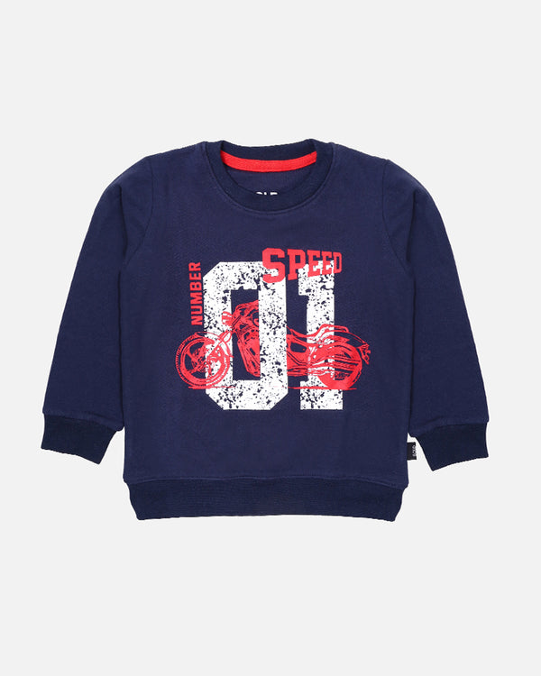 Boys Navy Printed Sweat Shirt