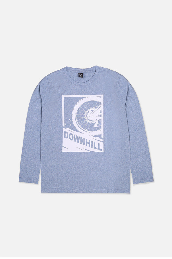 Boys Sky Blue Downhill Printed Full Sleeve T-Shirt