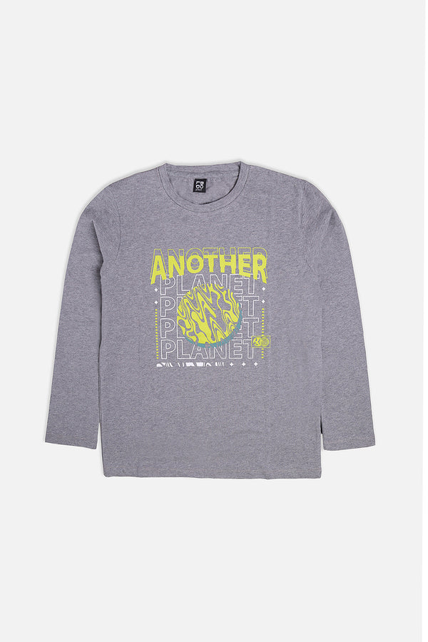 Boys Grey Another Printed Full Sleeve T-Shirt