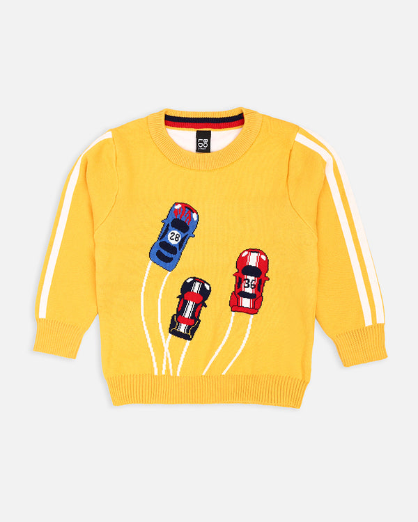 Boys Car Printed Yellow Sweater