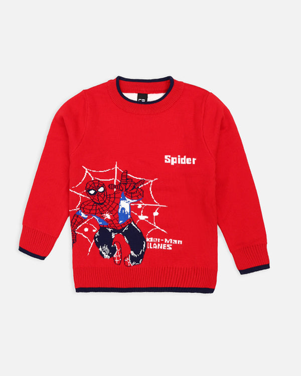 Boys Red Spider Man Printed Sweater