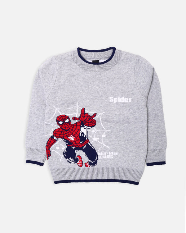 Boys Grey Spider Man Printed Sweater