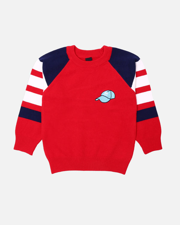 Boys Red Panel Sweater