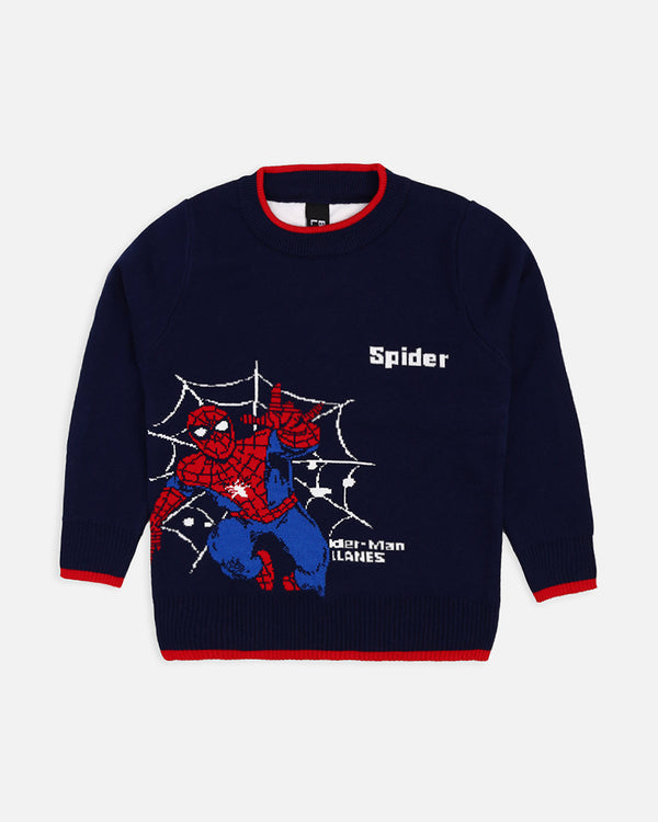 Boys Navy Spider Man Printed Sweater