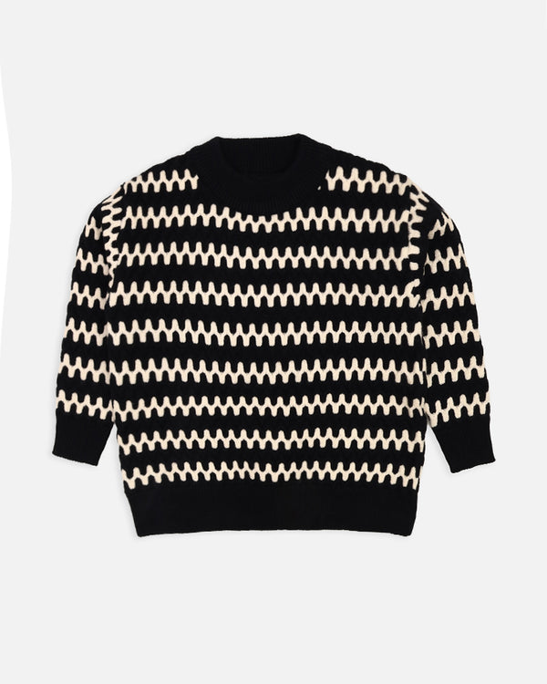 Boys Black Striper Sweater