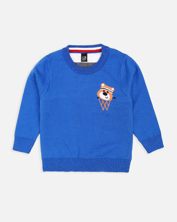 Boys Blue Teddy Bear Printed Sweater