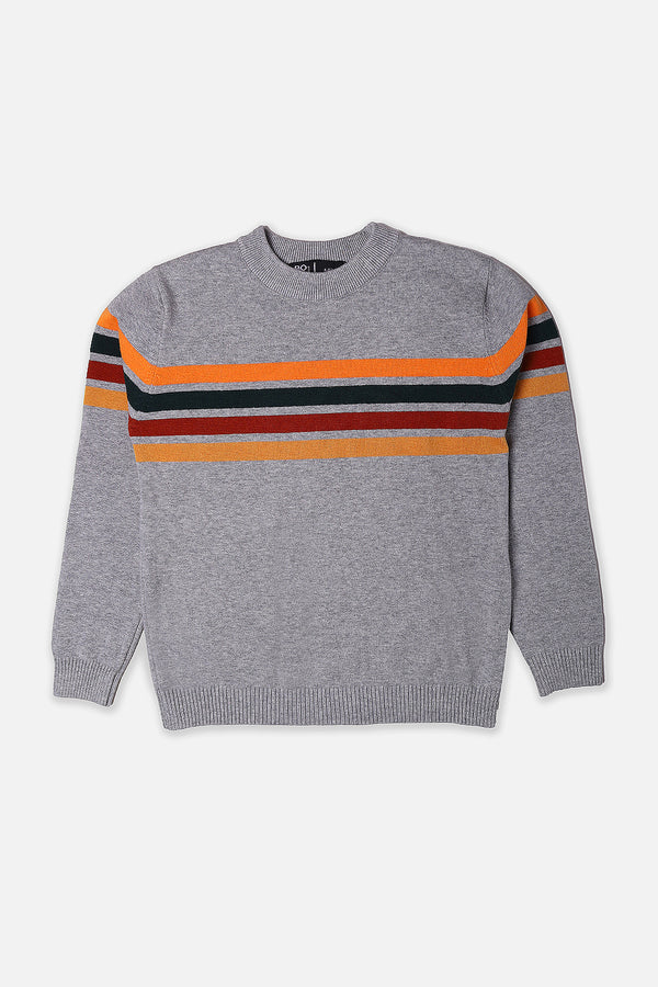 Boys Grey Striper Sweater