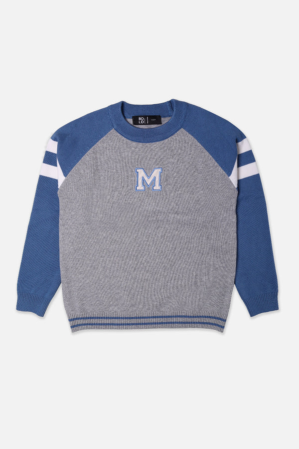Boys Grey M Embroidered Sweater