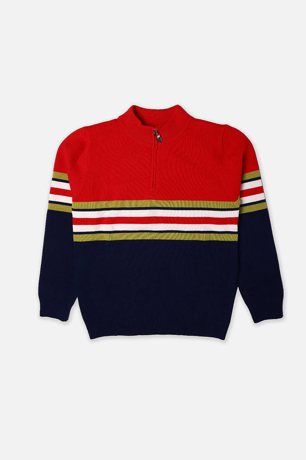 Boys Red Front Zip Sweater