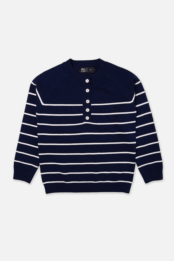 Boys Navy Henly Striper Sweater