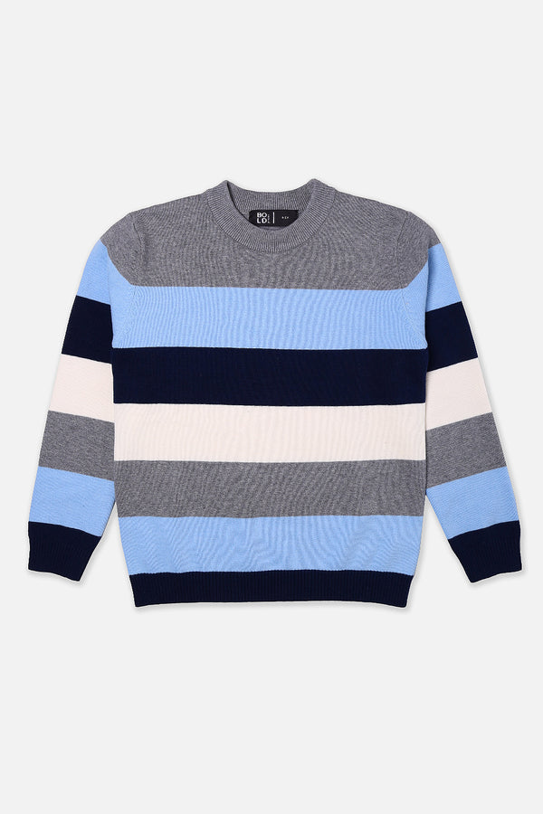 Boys Grey Striper Sweater