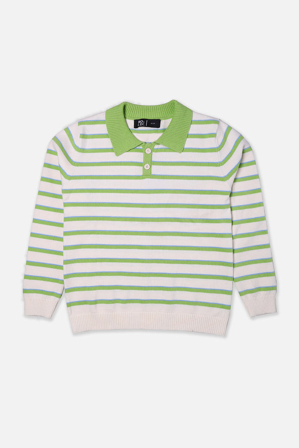 Boys Light Green Striper Sweater