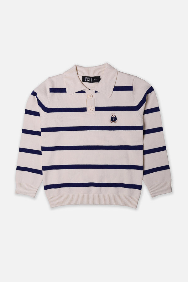 Boys Cream Striper Sweater