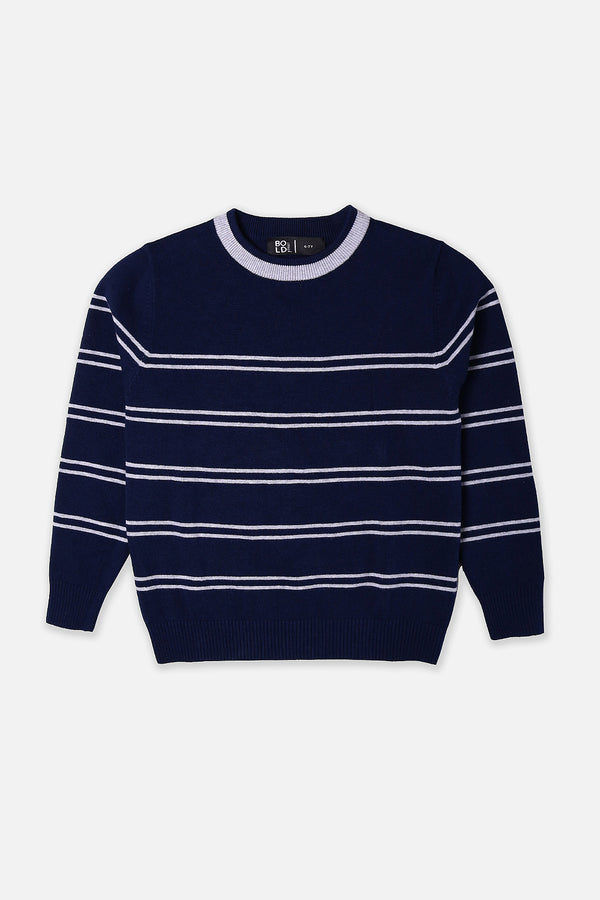 Boys Navy Grey Striper Sweater