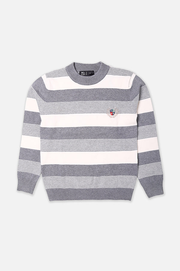 Boys Grey Striper Sweater