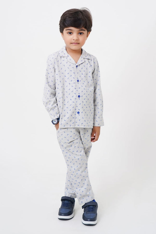 Boys Light Grey Blue Print Track Suit