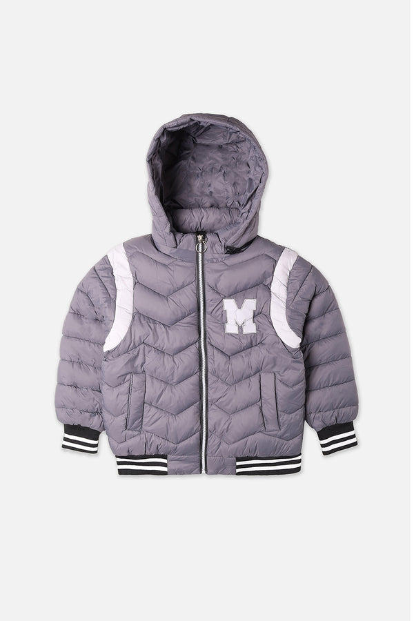 Boys Grey M Puffer Jacket With Hood