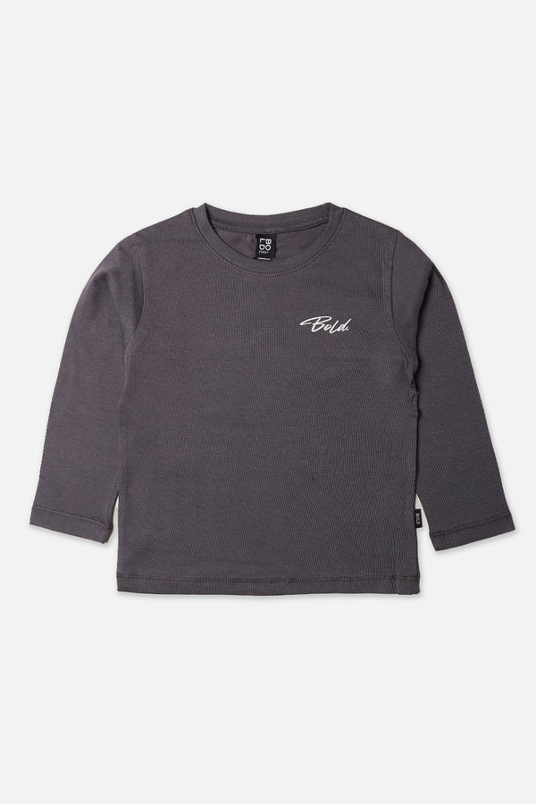 Boys Dark Grey Basic Full Sleeve T-Shirt
