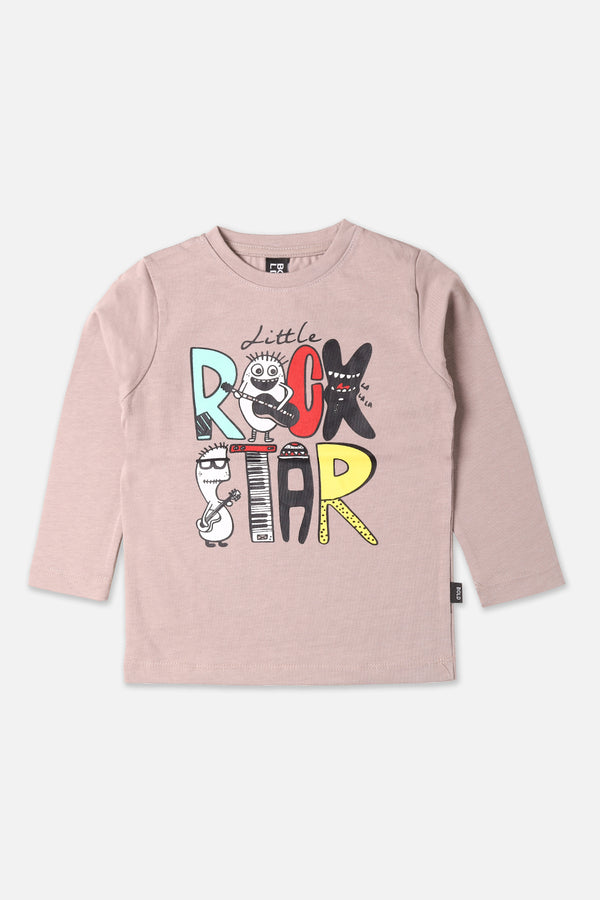 Boys Light Grey Rock Star Printed Full Sleeve T-Shirt