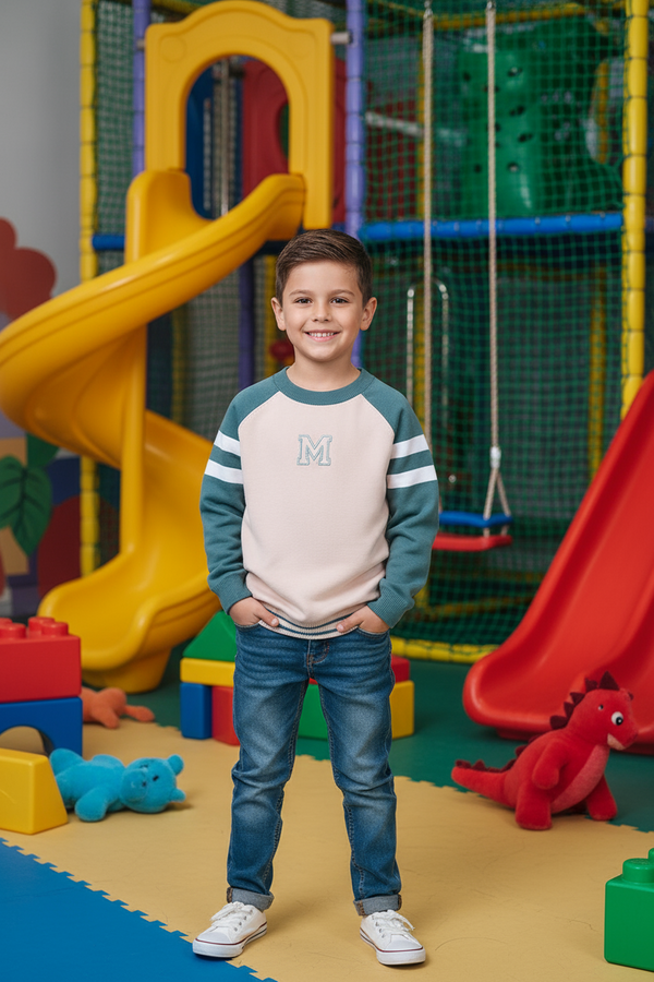 Boys Beige M Embroidered Sweater