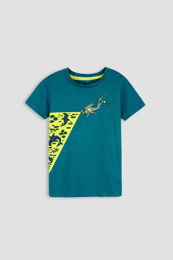 Teal Boys T-Shirt with Scuba Diver Graphic