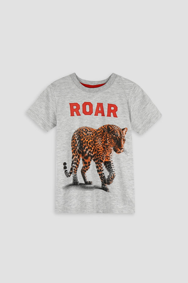 Grey Boys T-Shirt with Cheetah Graphic - Jersey Fabric