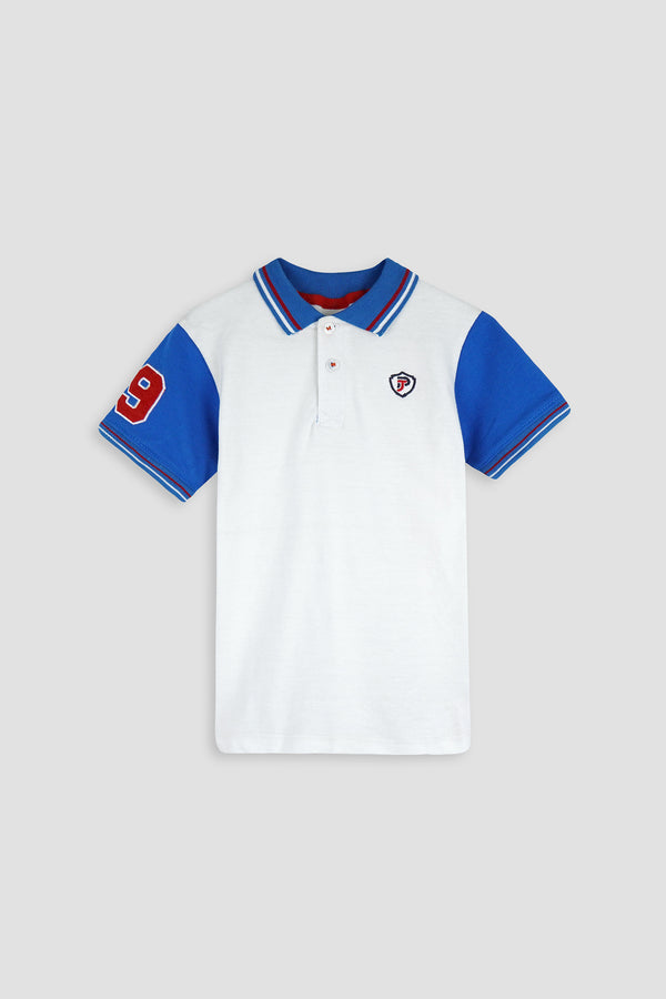 White blue Polo Shirt for Boys Pique Fabric