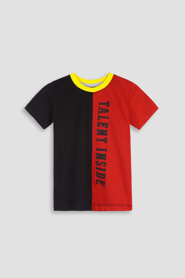 Red Boys T-Shirt with Talent Inside Half Vertical Panel - Jersey Fabric